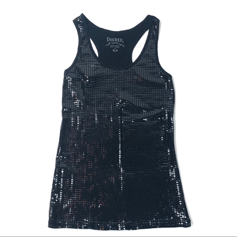Decree Women Black Racerback Shinny Tank Top L